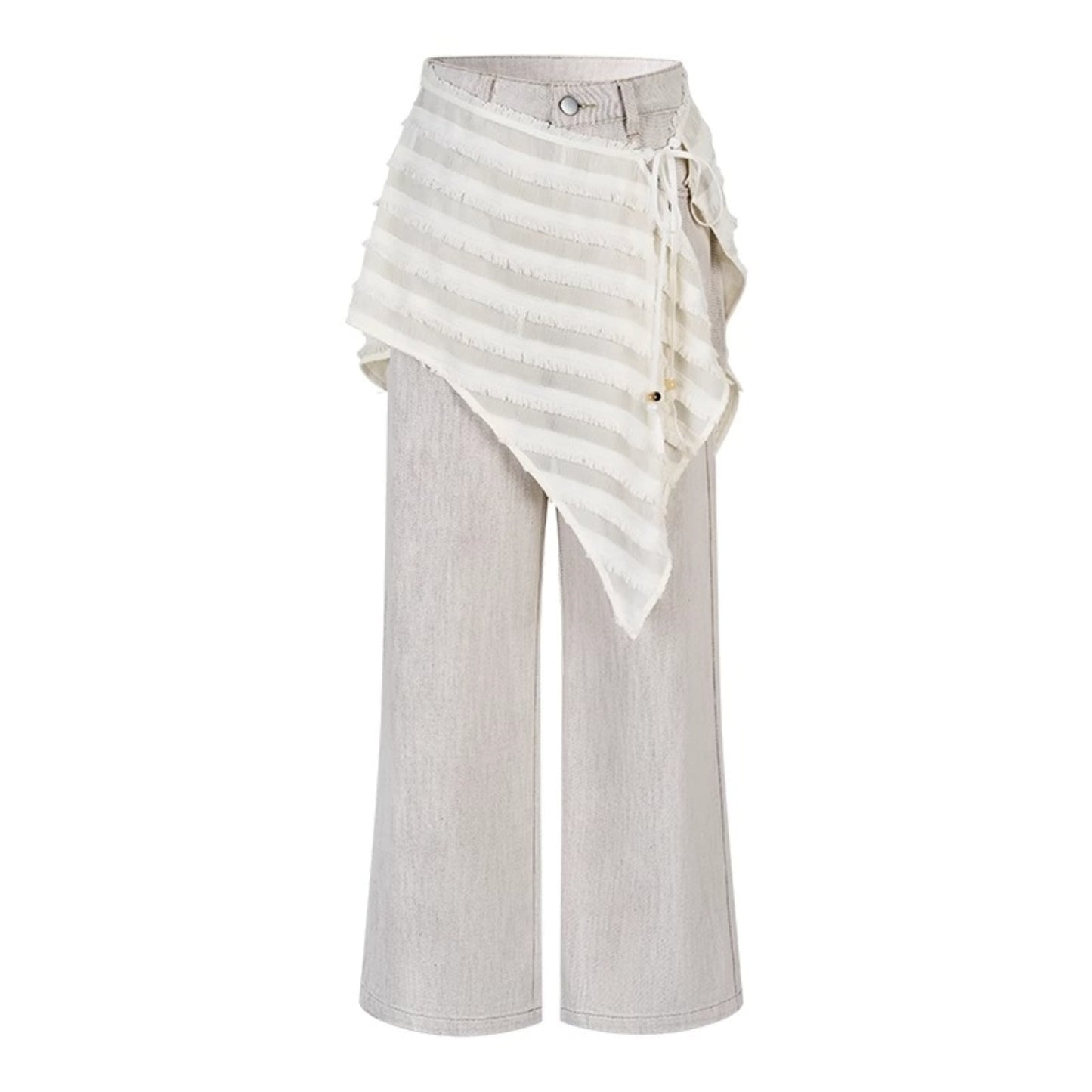 Bead-Embellished Wide-Leg Jeans