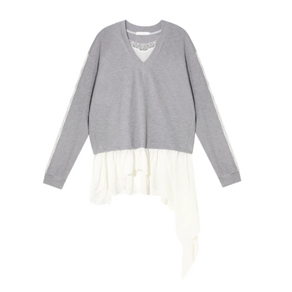 Asymmetric Hem V-Neck Sweatshirt