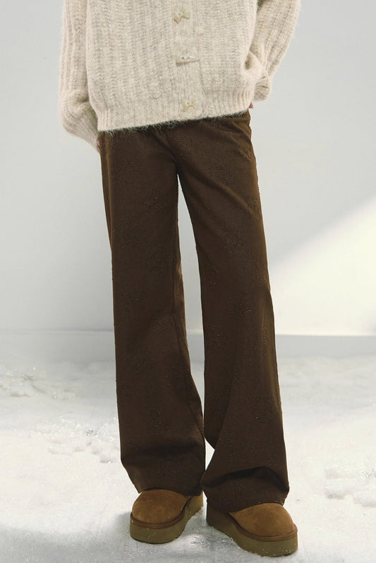 Melard Brown Jacquard Wide-Leg Pants