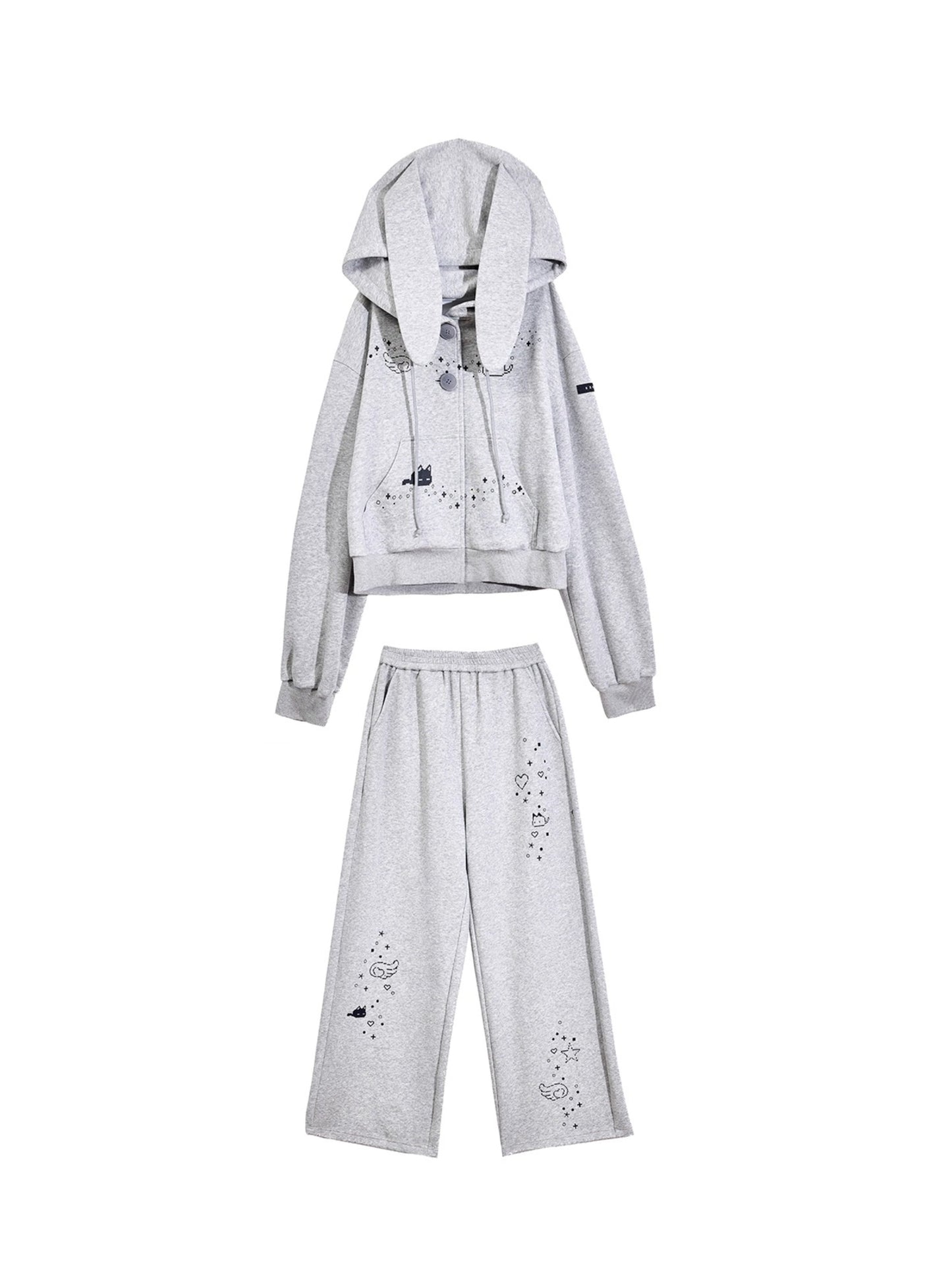 Rabbit Cartoon Hoodie Jacket Pants Set-Up