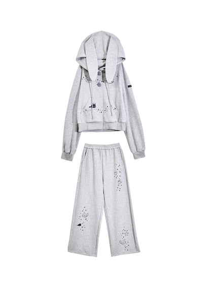 Rabbit Cartoon Hoodie Jacket Pants Set-Up