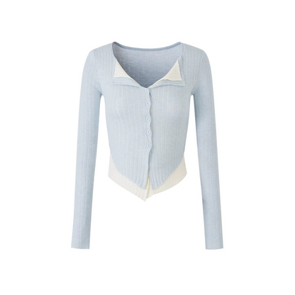 V-Neck Color-Blocked Knit Sweater