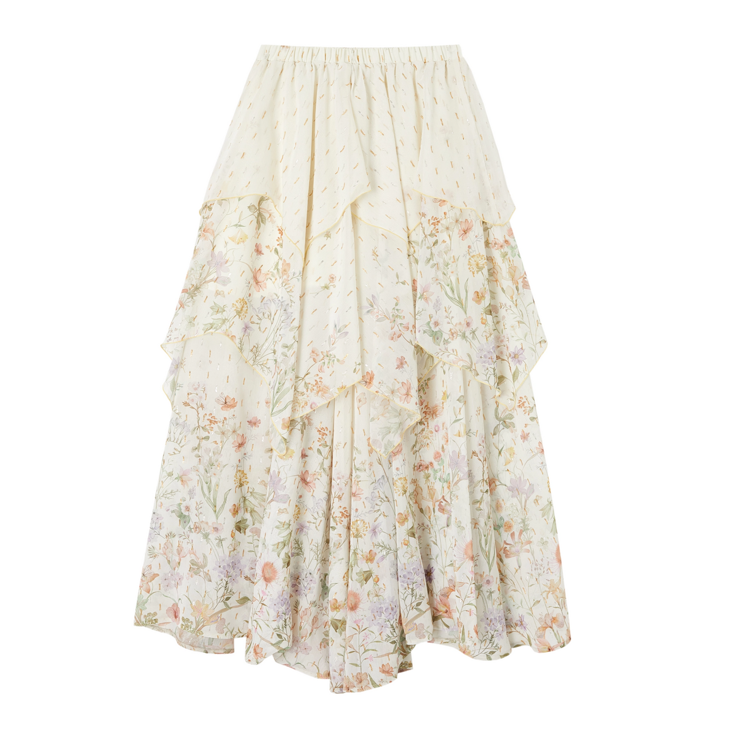 Floral Print Irregular Tiered Chiffon Skirt