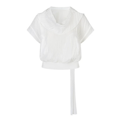 Drape Collar Short Sleeve Shirt With Tie