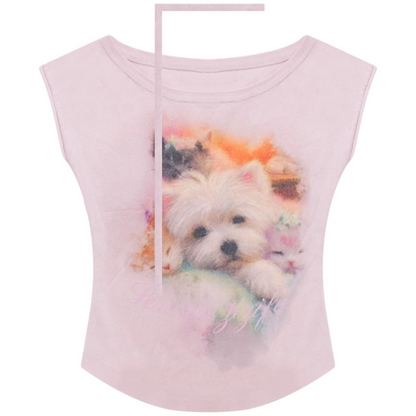 Pink Puppy Print Slim Fit T-Shirt