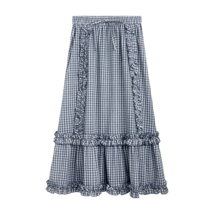 Original Slim Short Sleeve  Plaid Panelled Skirt Set-Up