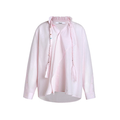 Asymmetrical Ruffle Striped Shirt