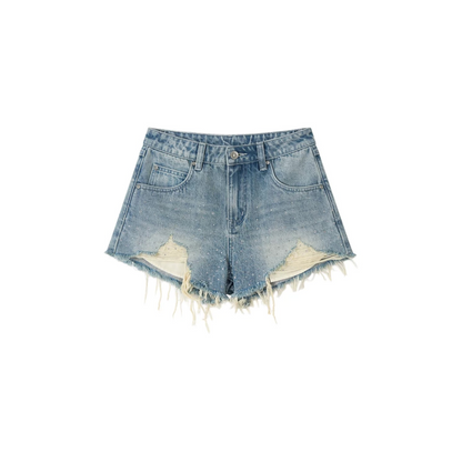 Distressed Rhinestone Denim Shorts