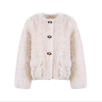 Cloud-Like Collarless Wool Coat