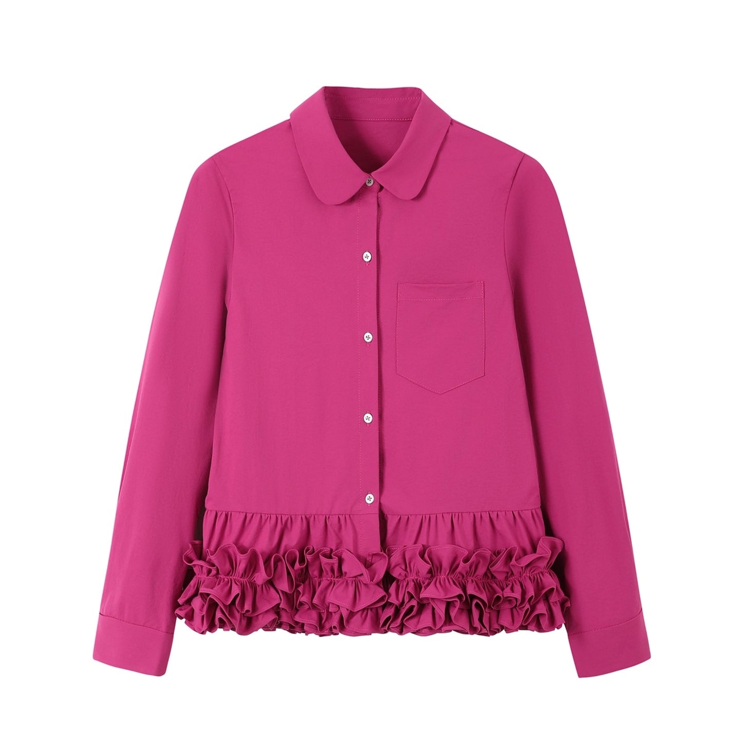 Flower Hem Shirt With Tie Set-Up