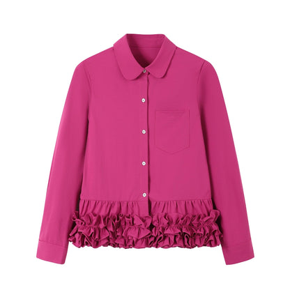 Flower Hem Shirt With Tie Set-Up