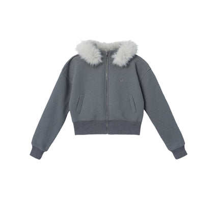 Relaxed Fur Collar Hooded Jacket