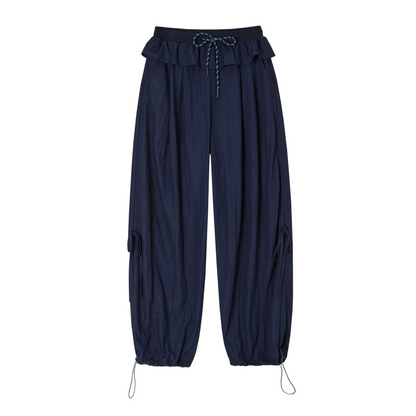 Ruffle Waist Wide Leg Trousers