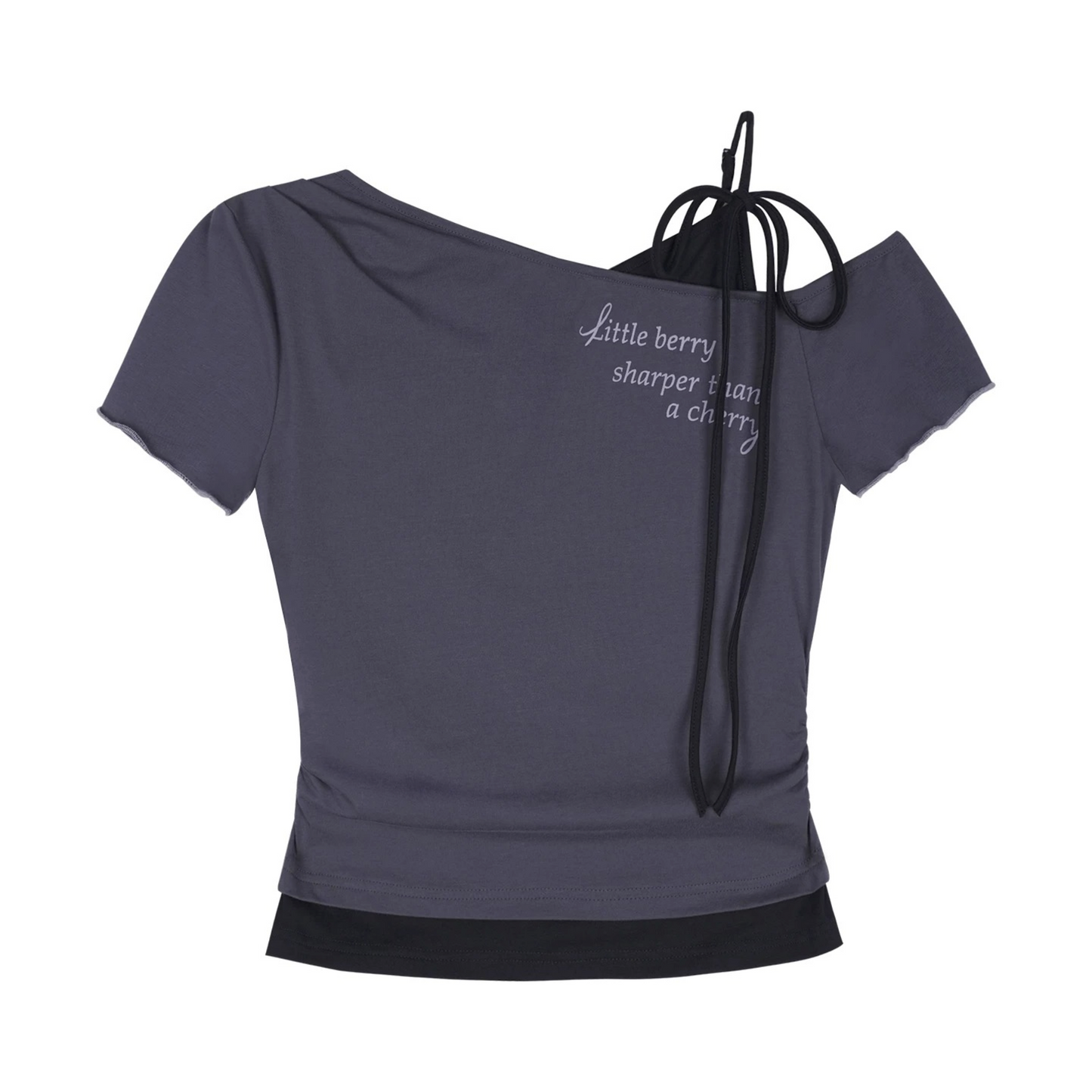 Gray-Purple One-Shoulder Faux Two-Piece Top