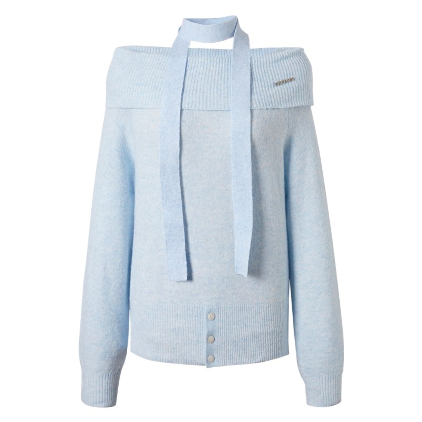 French Sweet One-Shoulder Halterneck Sweater