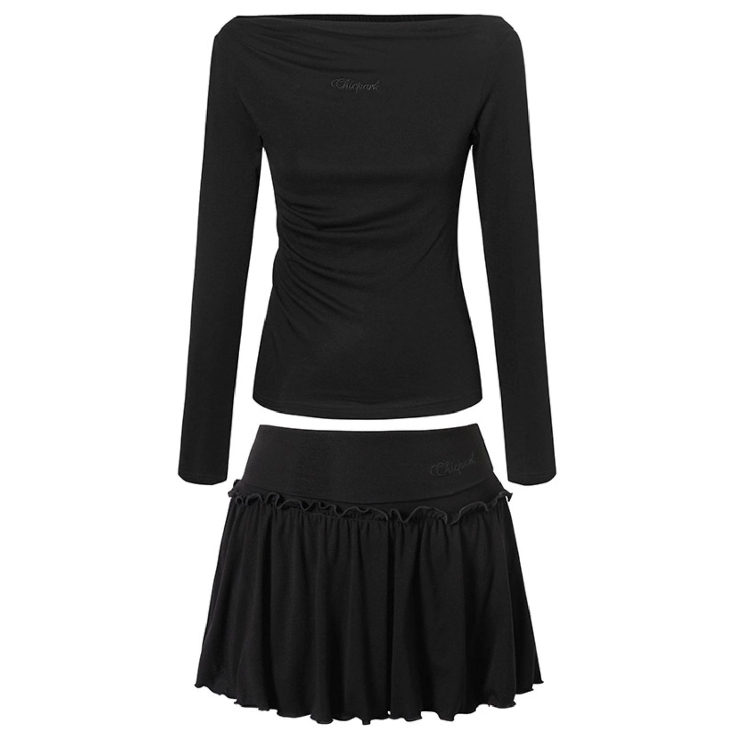 Gentle Embroidered One-Shoulder Top Skirt Set