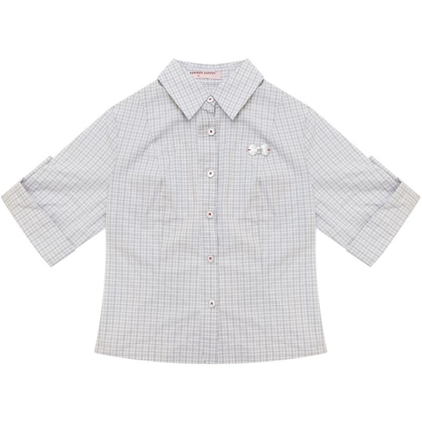 Camicia a maniche corte a quadri grigio chiaro