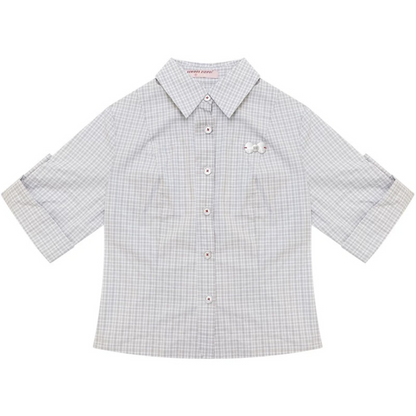 Camicia a maniche corte a quadri grigio chiaro