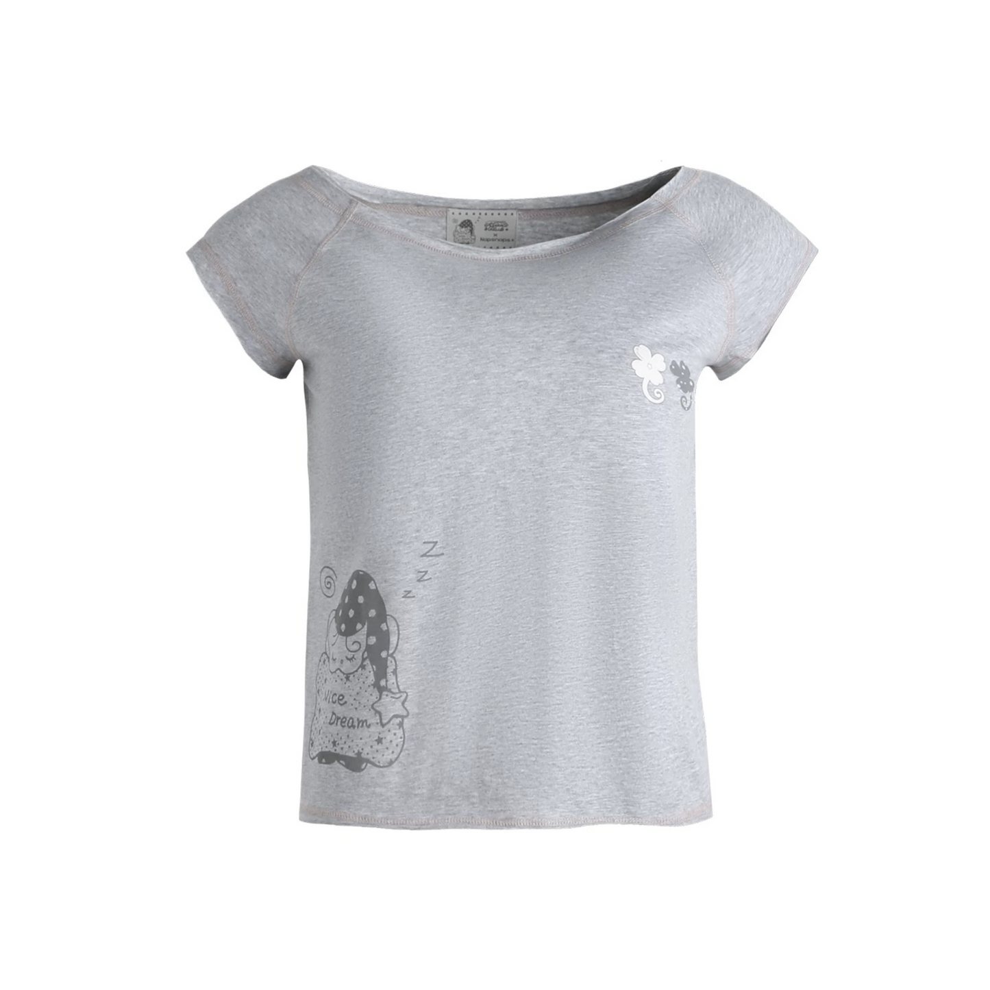 Starwii Printed Asymmetrical Shoulder Frayed Neckline T-Shirt