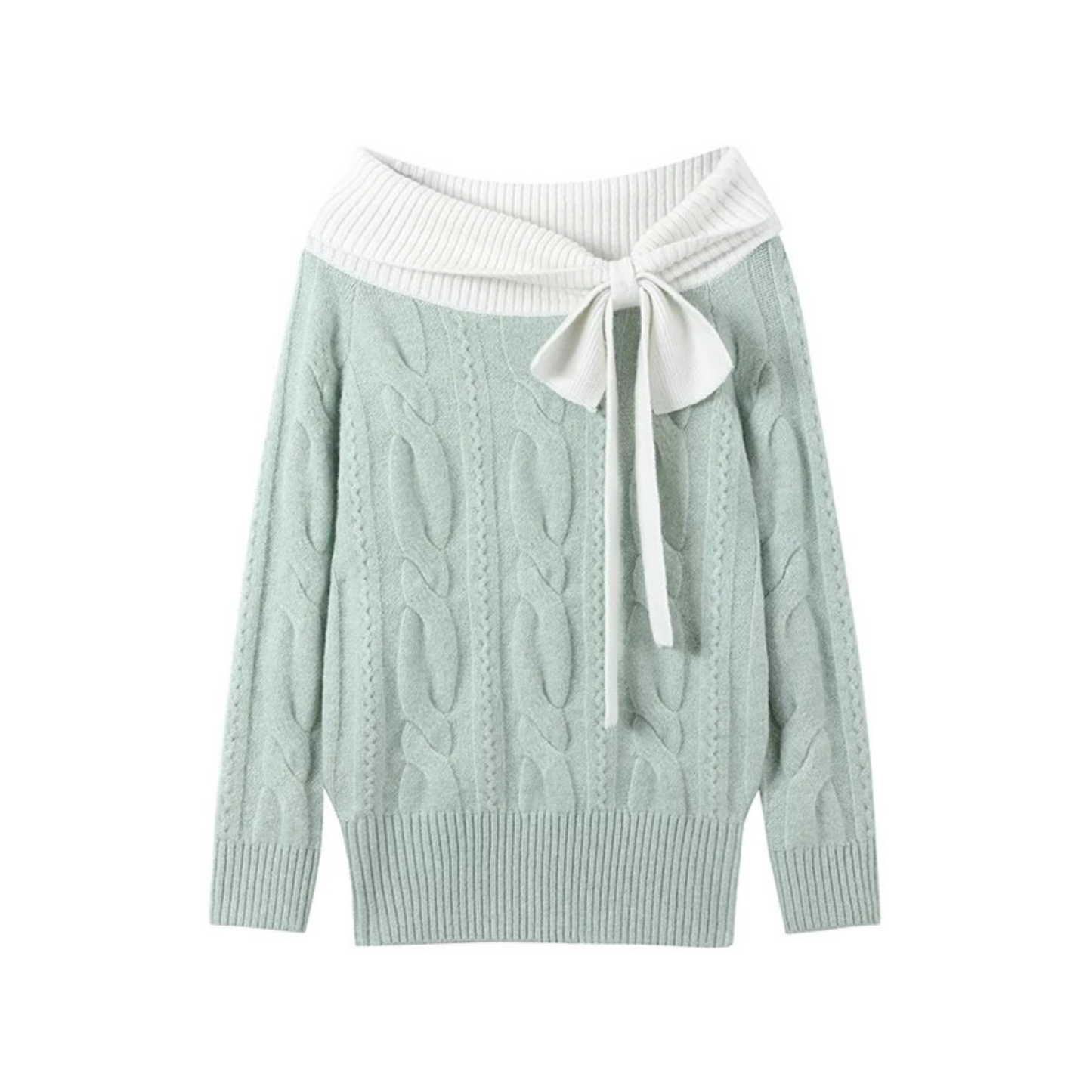 Lace-Up Off-Shoulder Knitted Sweater Set-Up