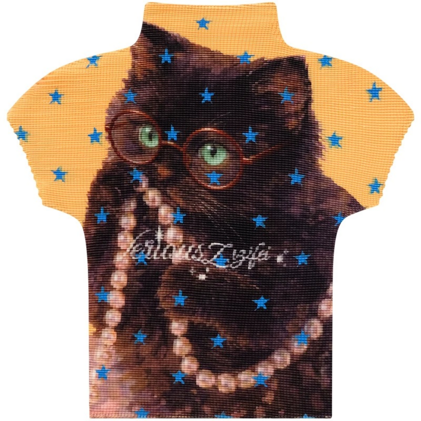 Yellow Star Cat Print Short Sleeve Top