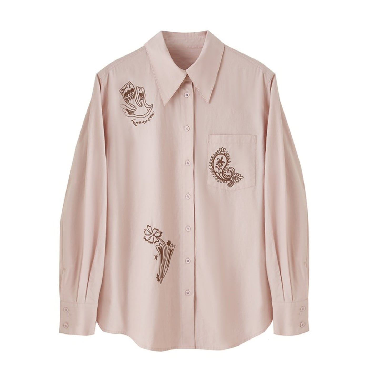 Cashew Flower Embroidered Long Sleeve Shirt