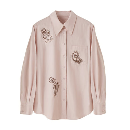 Cashew Flower Embroidered Long Sleeve Shirt
