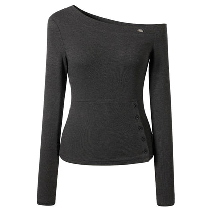 Slanted Shoulder Long Sleeve T-Shirt