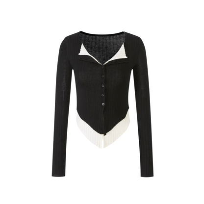 V-Neck Color-Blocked Knit Sweater