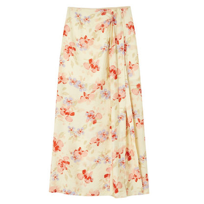 Floral Front Slit Straight Long Skirt