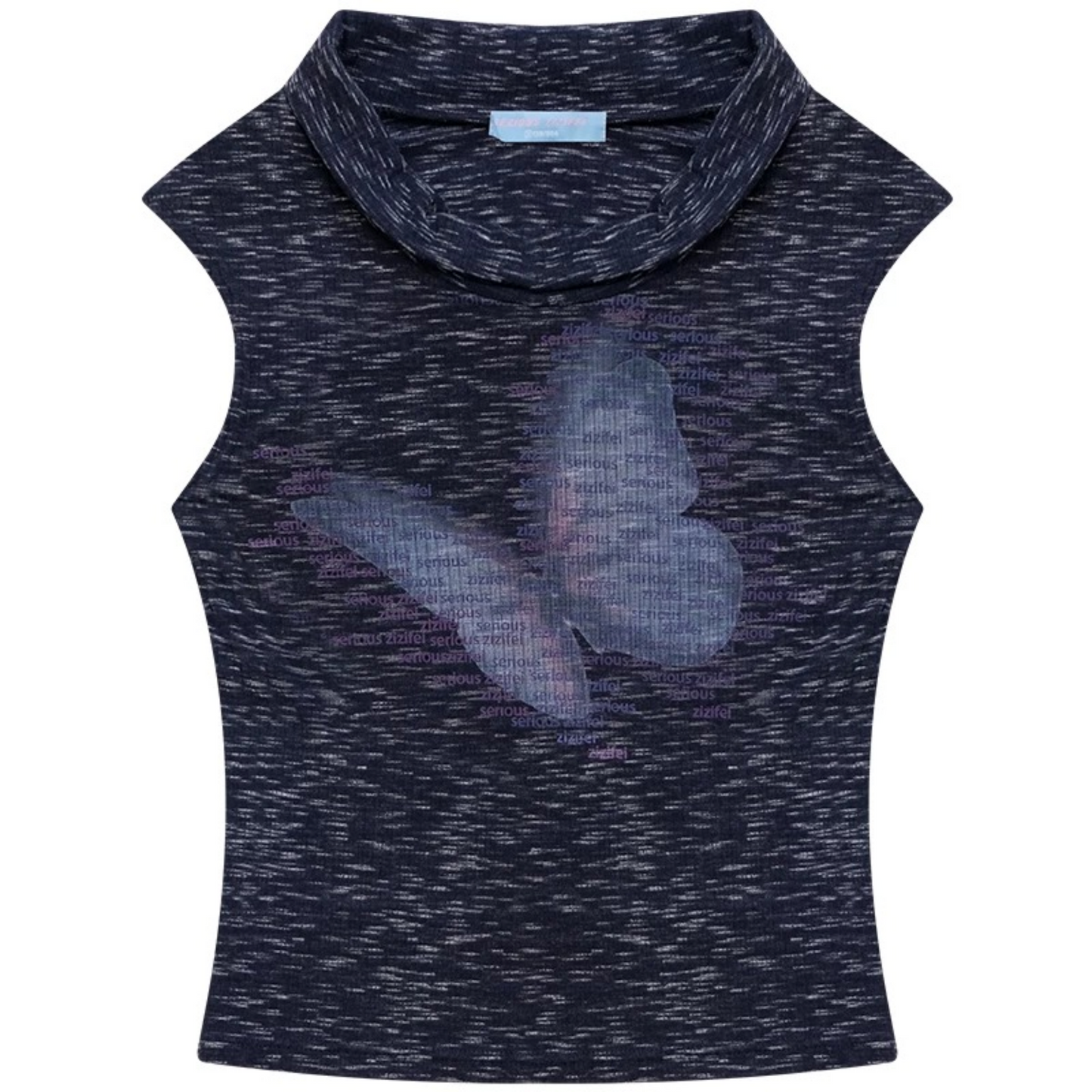 Navy Blue Butterfly Flutter Collar Tank Top