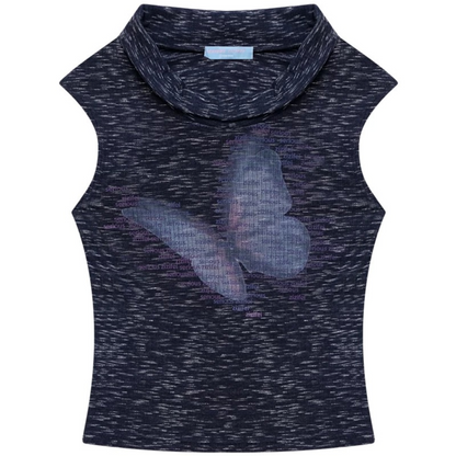 Navy Blue Butterfly Flutter Collar Tank Top