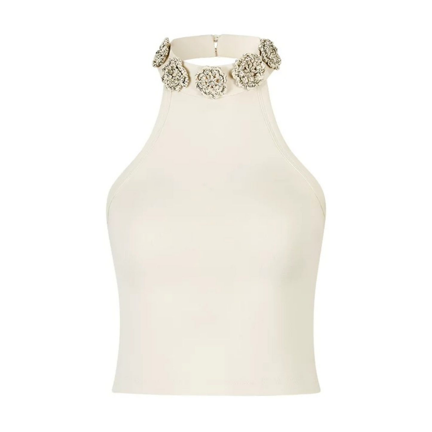 Handmade Crochet Floral Collar Sleeveless Top