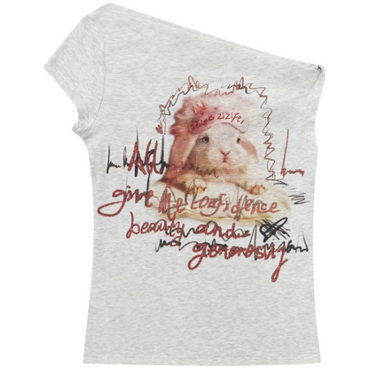 Schulterfreies kurzärmliges T-Shirt mit Hasenprint