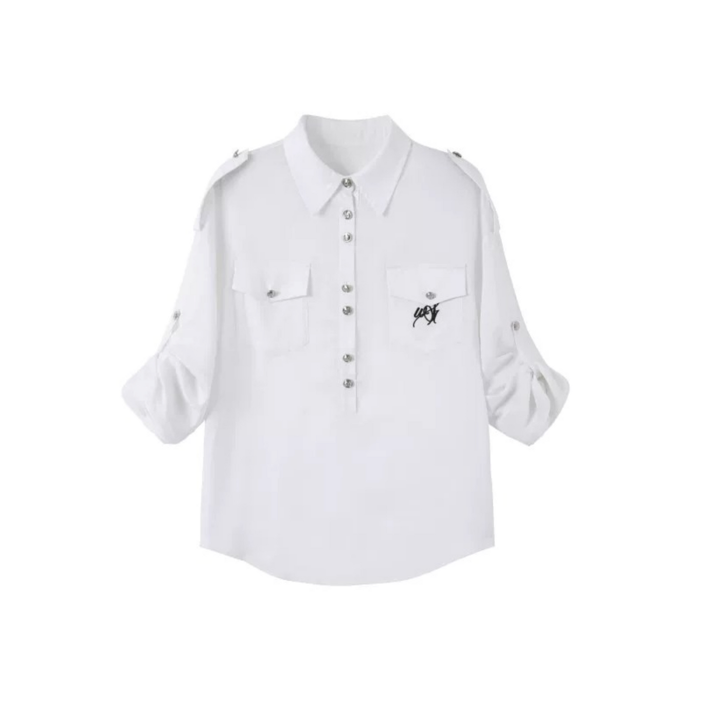 Completo camicia a maniche medie con bottoni argentati