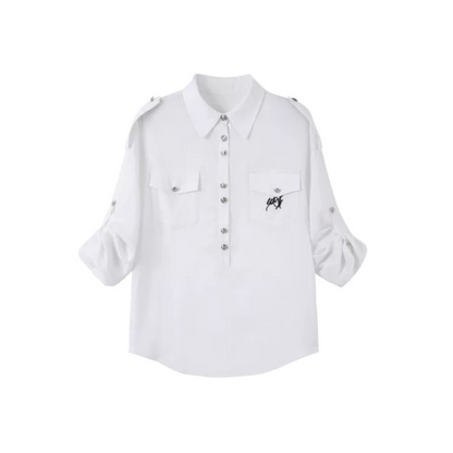 Completo camicia a maniche medie con bottoni argentati