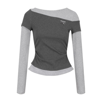 Slim Patchwork Long-sleeved Top