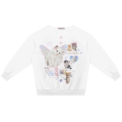 Cat Print Round Neck Sweatshirt