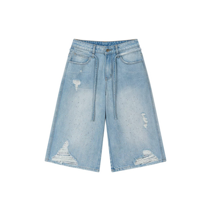 Rhinestone Distressed Denim Pants