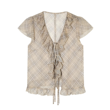 Completo a Due Pezzi Retro a Quadri in Chiffon