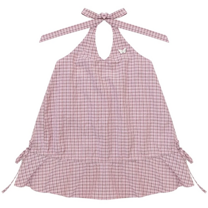 Pink American Retro Plaid Halter Tank Top