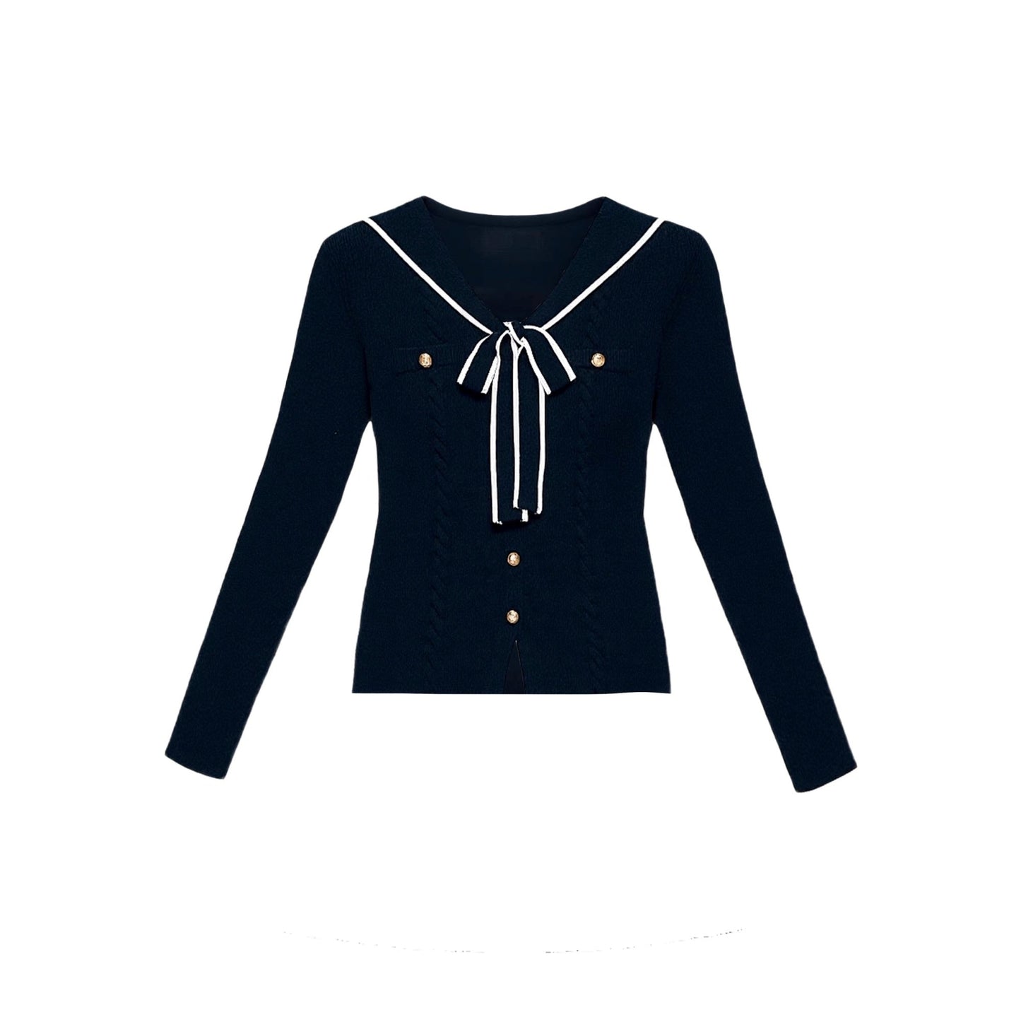 Navy Collar Knit Top