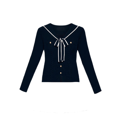 Navy Collar Knit Top