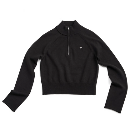 Cherry Embroidery Half-Zip Top Set