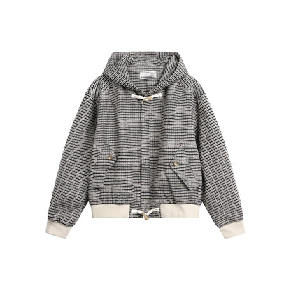 Autumn Vintage Plaid Knit Hooded Jacket