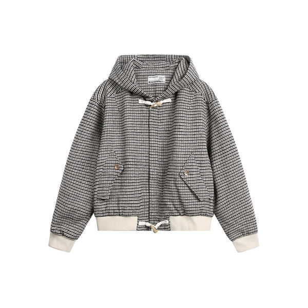 Autumn Vintage Plaid Knit Hooded Jacket