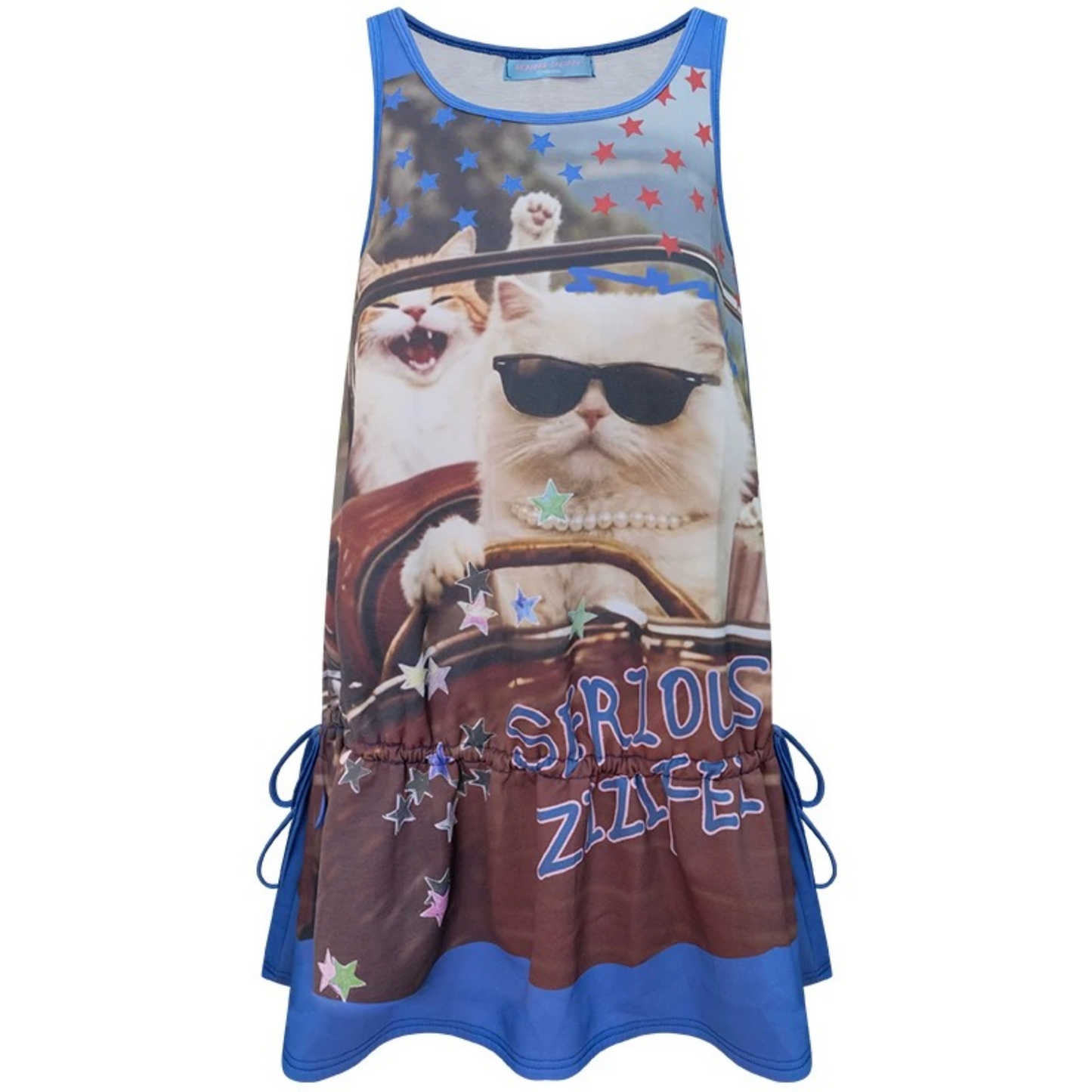 Robe sans manches streetwear rétro américaine à imprimé chat