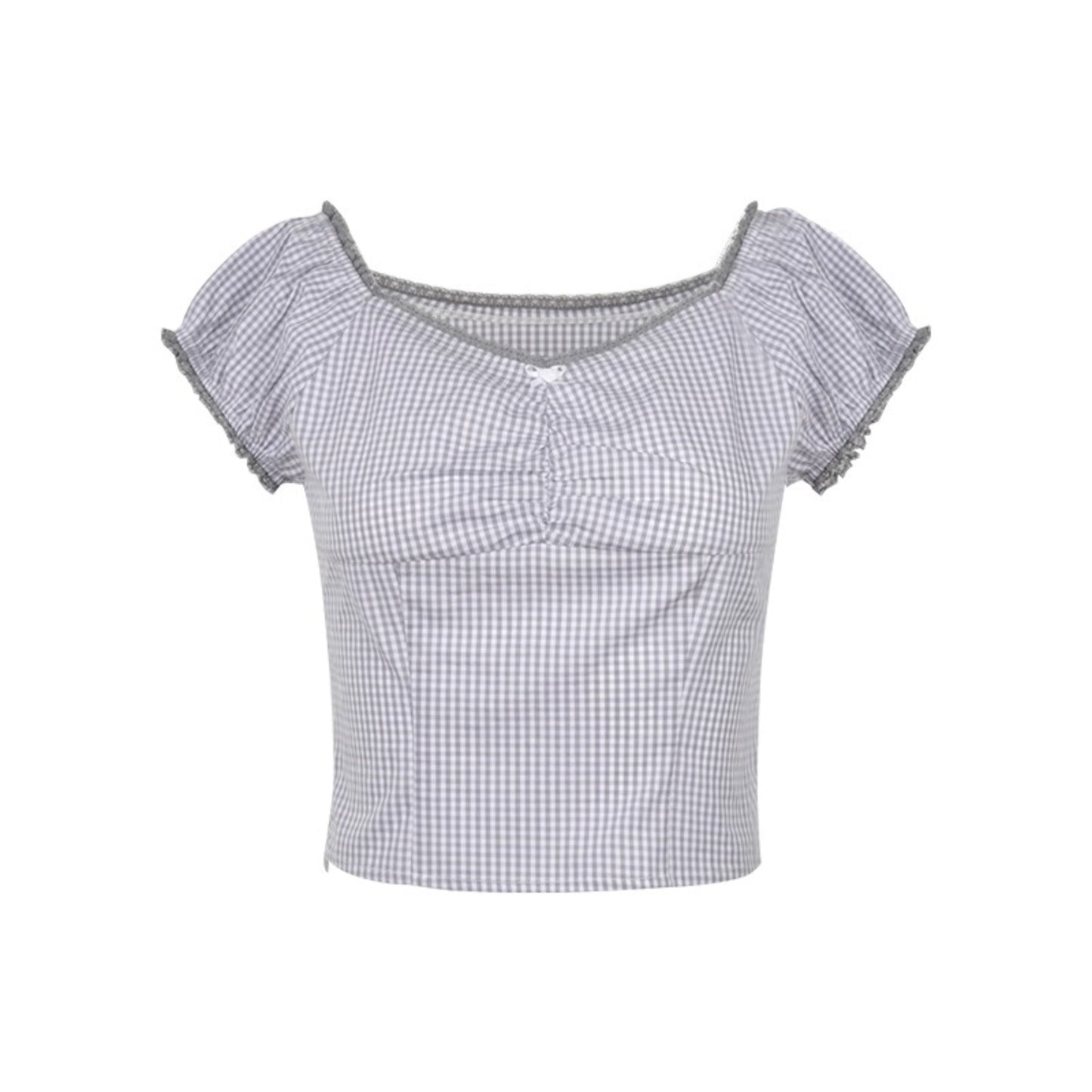 Nap Plaid Puff Sleeve Crop Top