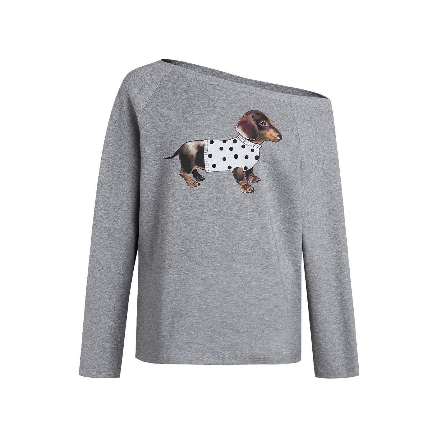 Puppy Print Slanted Shoulder T-shirt