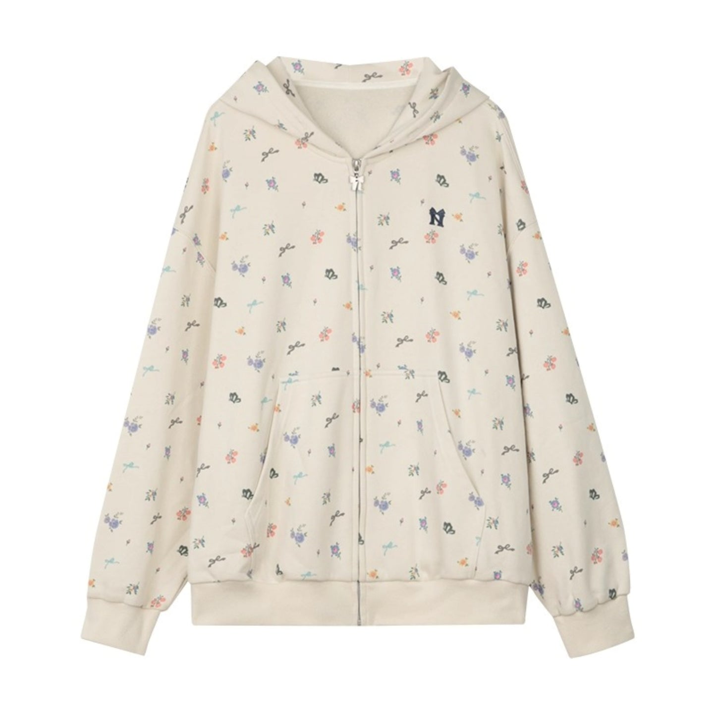 Floral Hooded Sweatshirt Cardigan Set-Up